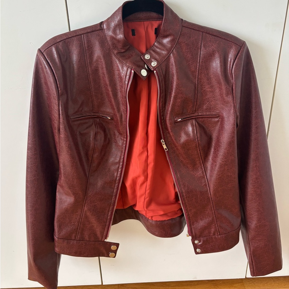 Red/maroon faux leather jacket